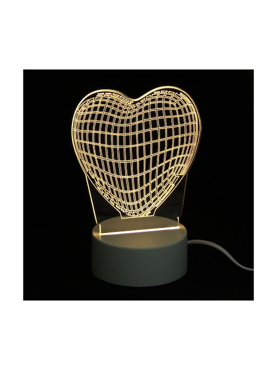 Heart Διακοσμητικό Φωτιστικό 3D Illusion LED σε Λευκό Χρώμα