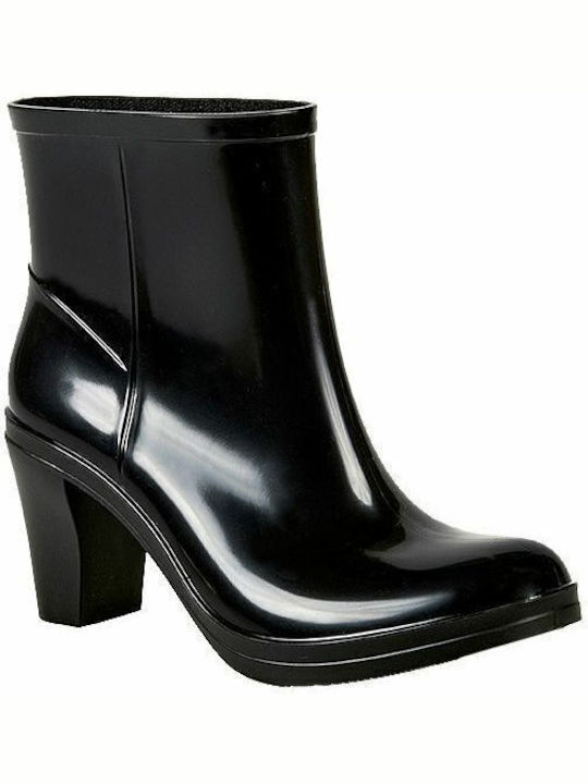 Women's Short Mid Heel Wellies Black
