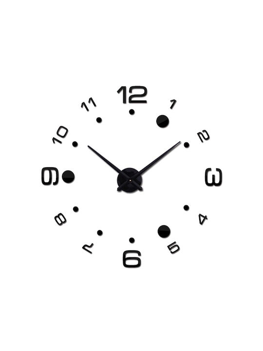 12S013-BF 3D Ρολόι Τοίχου Αυτοκόλλητο Πλαστικό Μαύρο