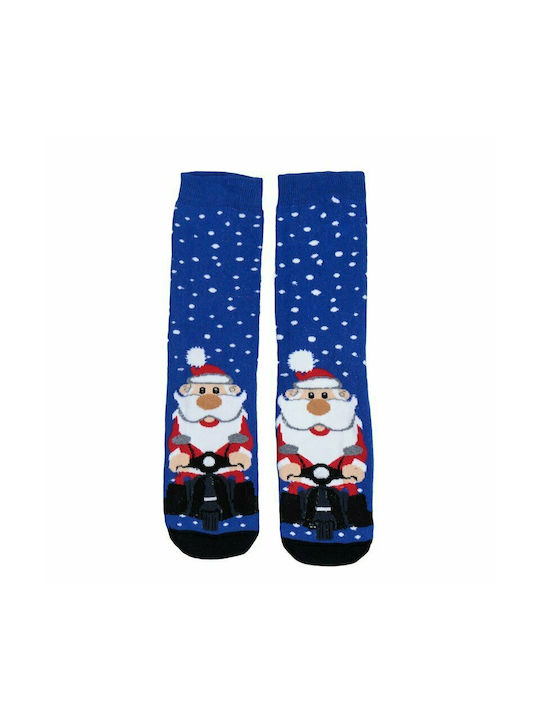 Unisex sock with "Christmas and Santa Claus" Design Blue