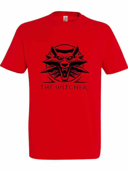 T-shirt Unisex " The Witcher, Wolf Logo ", Red