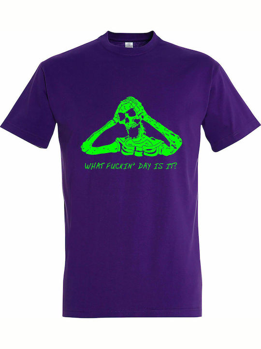 T-shirt Unisex " OMG What Fucking Day Is It?, Allready Dead ", Dark purple