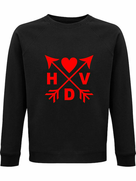 Hanorac unisex, organic " HVD Logo, Happy Valentines Day ", negru