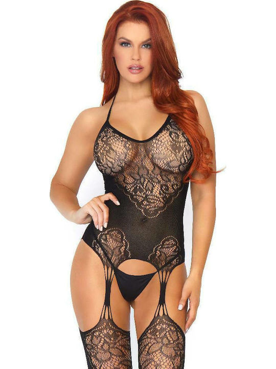 Leg Avenue Jacquard Net Suspender Bodystocking Sexy Bodystockings Mesh Black