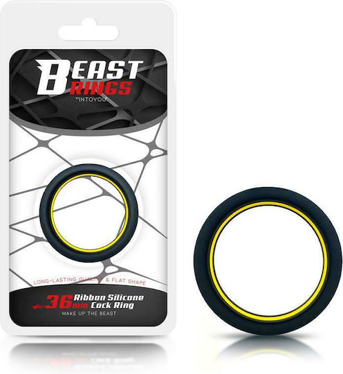 IntoYou Beast Rings Ribbon Silicone Cock Ring 36mm Black / Yellow