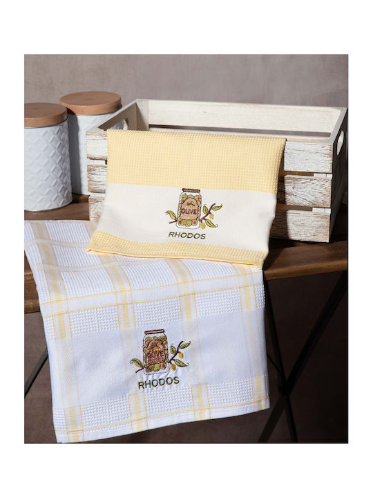 Silk Fashion Βάζο Rhodes Tea Towel made of 100% Cotton in Yellow Color 50x70cm 2pcs