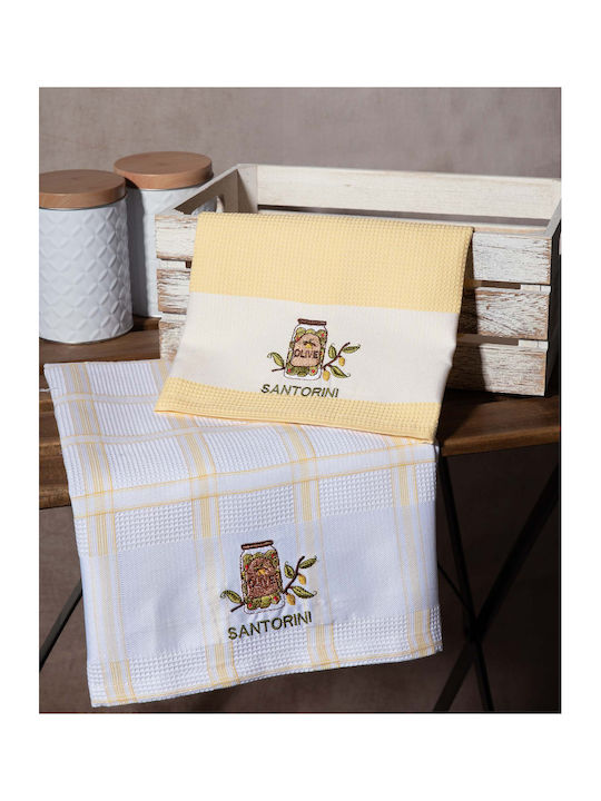 Silk Fashion Βάζο Santorini Tea Towel made of 100% Cotton in Yellow Color 50x70cm 2pcs