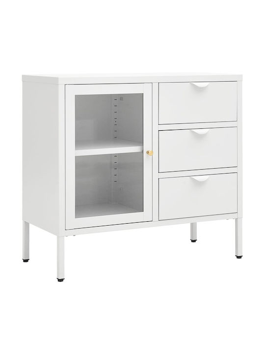 Metallic Buffet with Drawers Λευκό L75xW35xH70cm