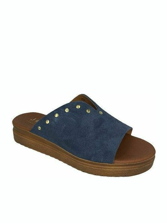 Elenross Leder Flache Sandalen für Damen in Bla...