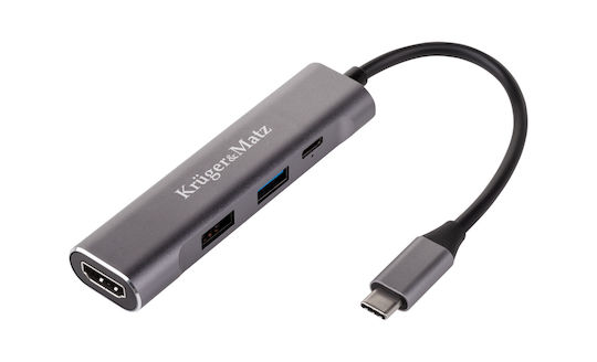 Kruger & Matz USB-C Dockingstation für Laptop mit HDMI 4K Silber (KM0400)