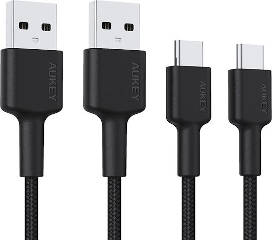 Aukey Braided USB 2.0 Cable USB-C Male - USB-A Black 2m CB-CMD29 2 Pieces