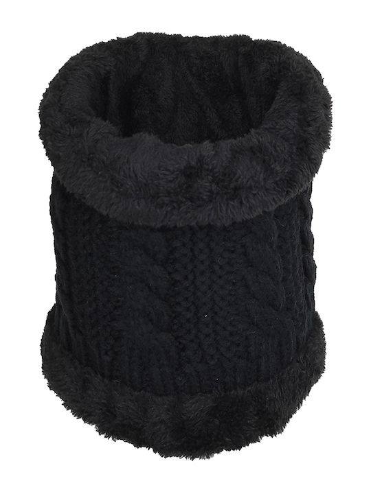 Damen-Rollkragenschal Strickschal Halswärmer Schwarz mit Pelzbesatz