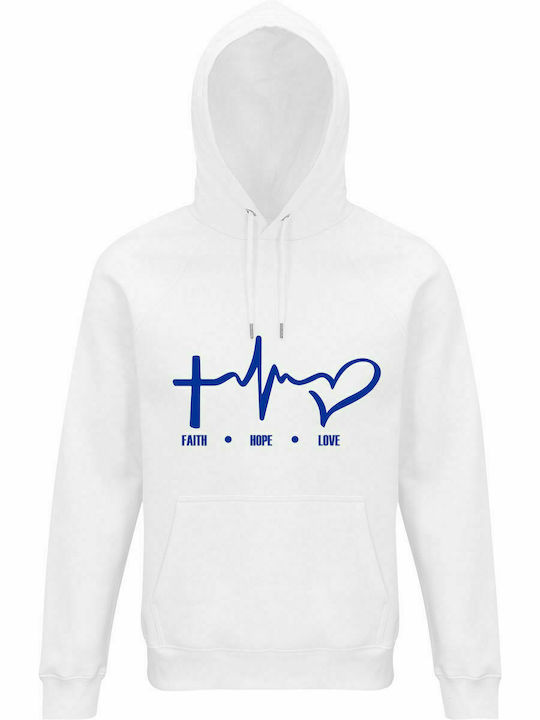 Hoodie Unisex, Organic " Faith , Hope , Love ", White