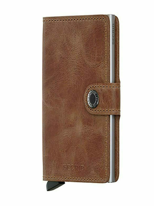 Miniwallet Vintage Δερμάτινο Ανδρικό Πορτοφόλι Καρτών με RFID και Μηχανισμό Slide Cognac/Silver