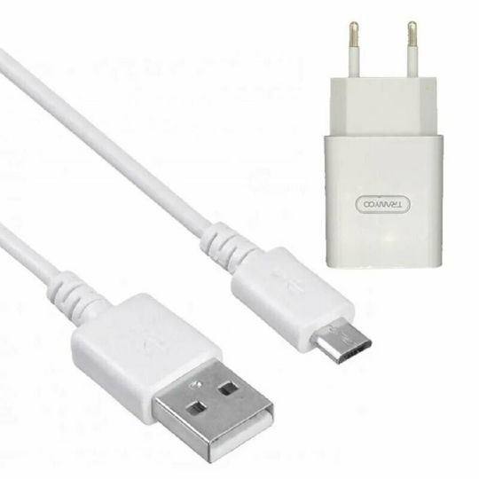Tranyoo Φορτιστής με Θύρα USB-A και Καλώδιο micro USB Λευκός (V80-V)