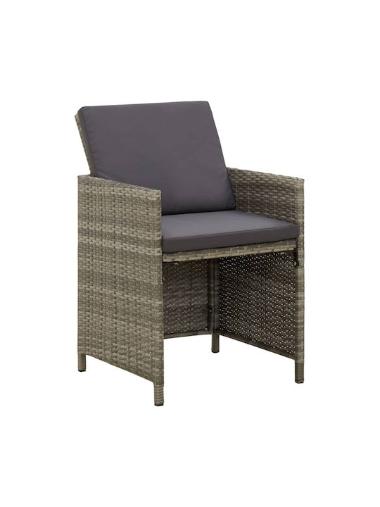 Outdoor Armchair Rattan Grey with Cushion 4pcs 52x56x85cm.