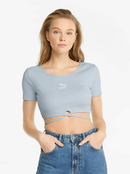 PUMA Classics Women Ribbed Top Light Blue