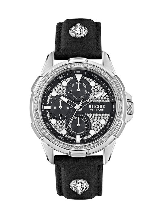 Versus by Versace Watch Chronograph Battery with Black Leather Strap