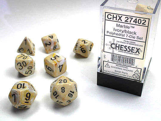 Chessex Dungeons & Dragons Marble Dice Set Ivory/Black 7τμχ