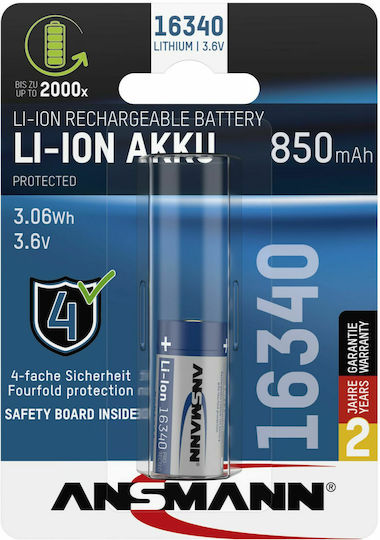 Ansmann Akku Rechargable Battery 16340 Li-ion 850mAh 3.6V 1pcs