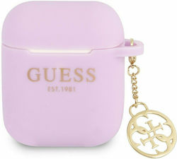 Guess Charm Θήκη Σιλικόνης σε Μωβ χρώμα για Apple AirPods 1 / AirPods 2