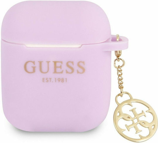 Guess Charm Hülle Silikon in Lila Farbe für Apple AirPods 1 / AirPods 2
