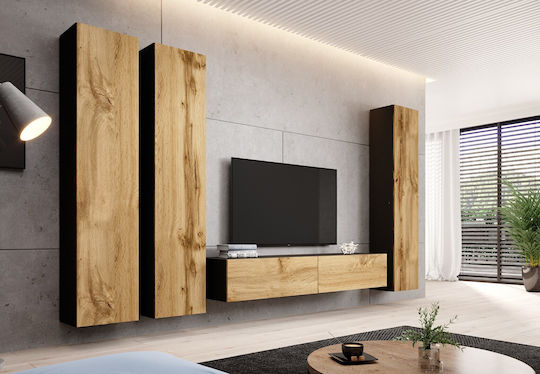 Vigo 180 Wall-mounted Black and Wotan Oak TV Stand 180x30x40 cm