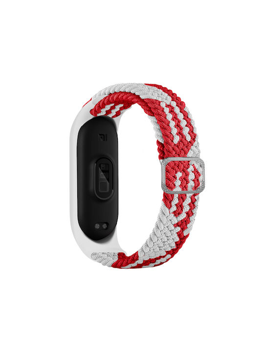 Hurtel Fabric Armband Stoff Braided White Red (Mi Smart Band 5/Mi Smart Band 6)
