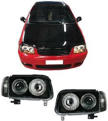 Depo Μπροστινά Φανάρια Angel Eyes για Volkswagen Polo 6N2 1999-2001 Μαύρα 2τμχ
