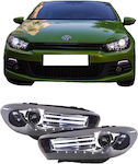 Depo Μπροστινά Φανάρια Led για Volkswagen Scirocco 2008-2014 Μαύρα 2τμχ