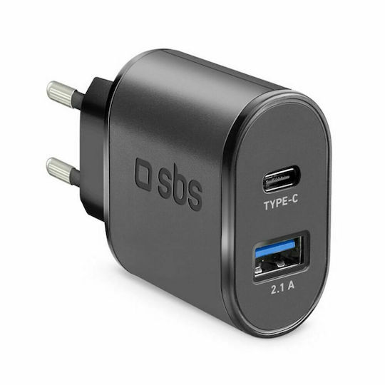 SBS Încărcător Fără Cablu cu Port USB-A și Port USB-C 15W Livrarea energiei Negruς (TETRAVUSBTC2AFAST)