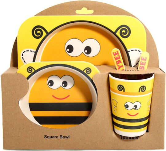 Baby Cloud Feeding Set Bee made of Bamboo Yellow 5pcs