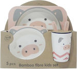 Feeding Set Piglet made of Bamboo Pink 5pcs