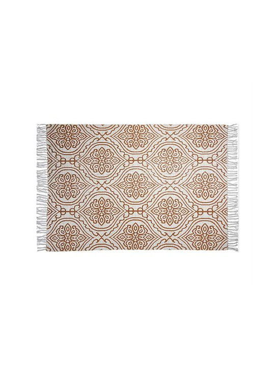 Zaros Damask Rug Rectangular Cotton with Fringes Ink