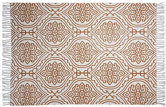 Zaros Damask Teppich Rechteckig Baumwolle mit Fransen Ink