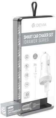 Devia Car Charger 1A with Ports: 2xUSB with Cable Lightning White Color