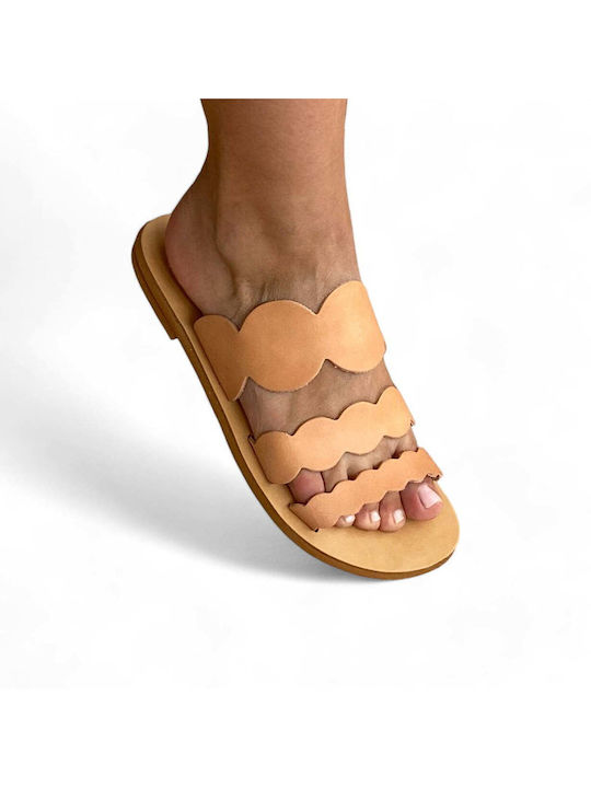 Women's leather sandals in natural color