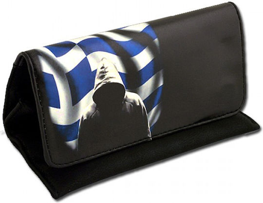 Cigar Accessories Greek Flag Καπνοθήκη από Δερματίνη Μαύρη με Μαγνητικό Κούμπωμα 13x8εκ.