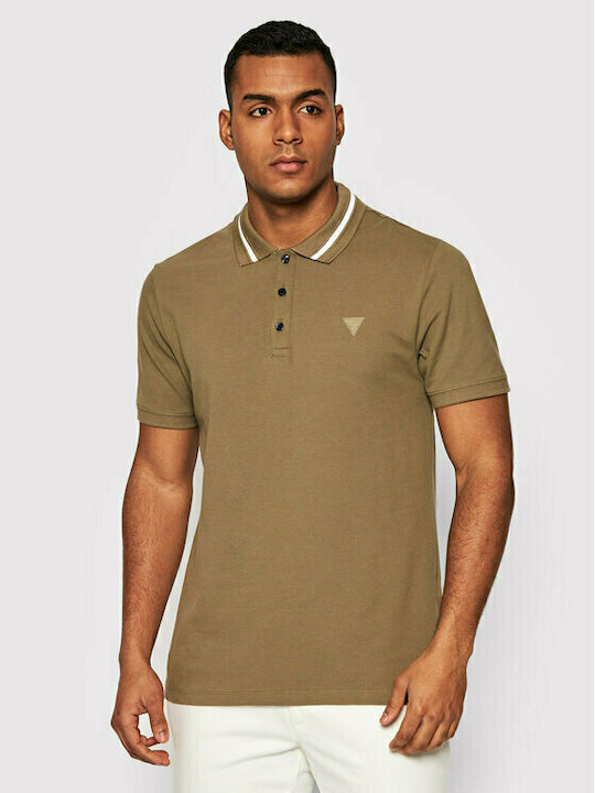 Guess Ανδρικό T-shirt Polo Χακί