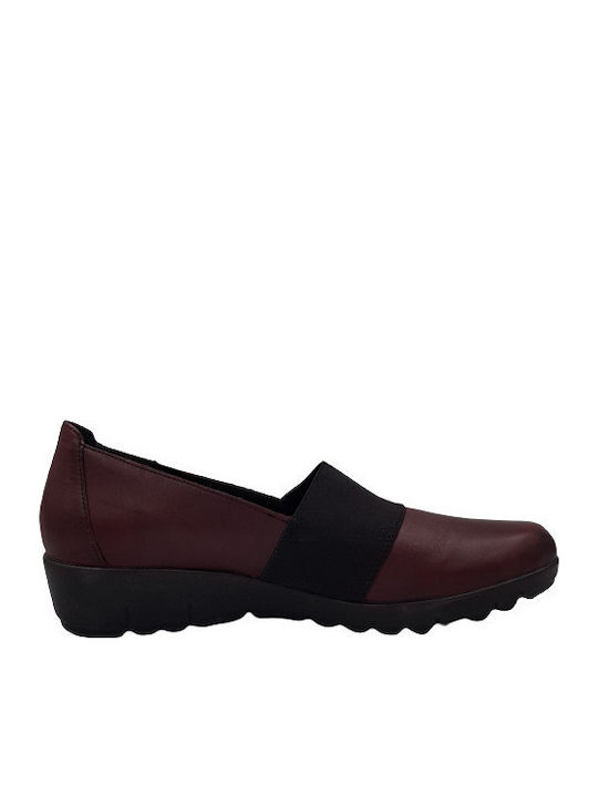 Leather Women's Moccasins in Burgundy Color