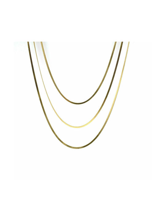 Triple layering necklace in gold-plated stainless steel