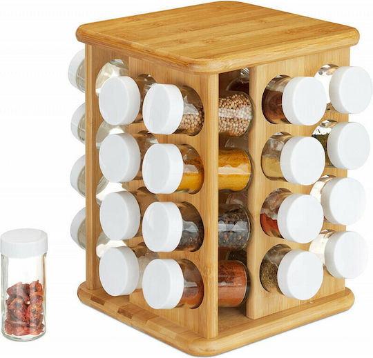 Relaxdays Glass Tabletop Rotating Spice Rack Brown 32pcs