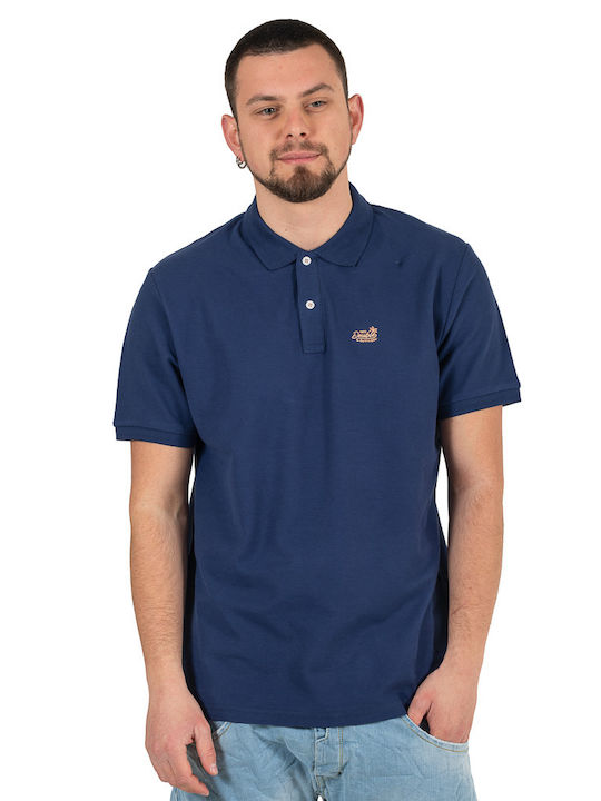 Double S Men's Short Sleeve Blouse Polo Navy Blue