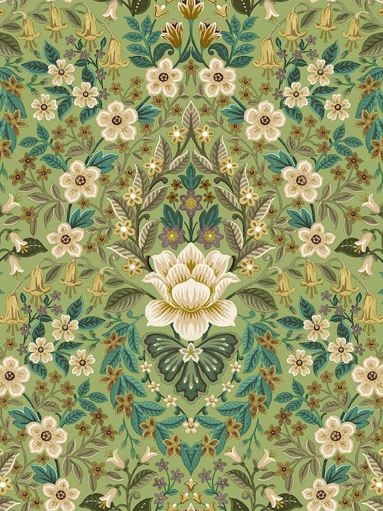 Wallpaper Flora Vinyl Green L1005xW53cm Washable