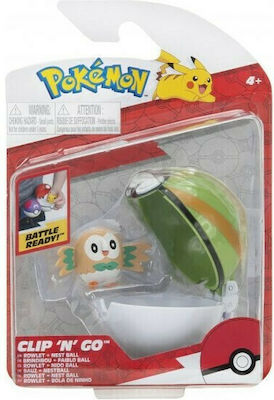 Jazwares Miniature Toy Clip 'N' Go Rowlet & Nest Ball Pokemon for 4+ Years