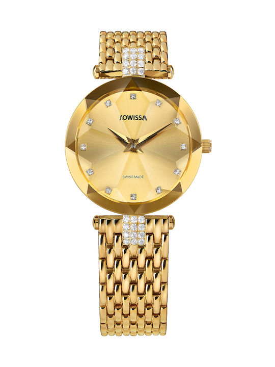 Jowissa Facet Strass Uhr mit Gold Metallarmband