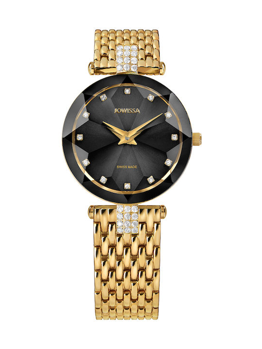 Jowissa Facet Strass Uhr mit Gold Metallarmband