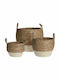 JK Home Decoration Set of Decorative Baskets Straw with Handles Brown 3pcs