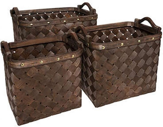 Atmosphera Set of Decorative Baskets Wooden with Handles Brown 3pcs