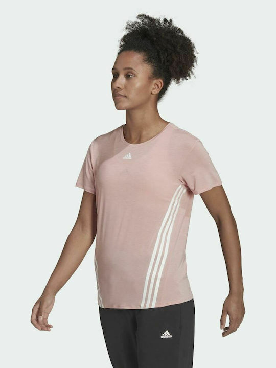 Adidas Trainicons 3-Stripes Γυναικείο Αθλητικό T-shirt Fast Drying Wonder Mauve/White